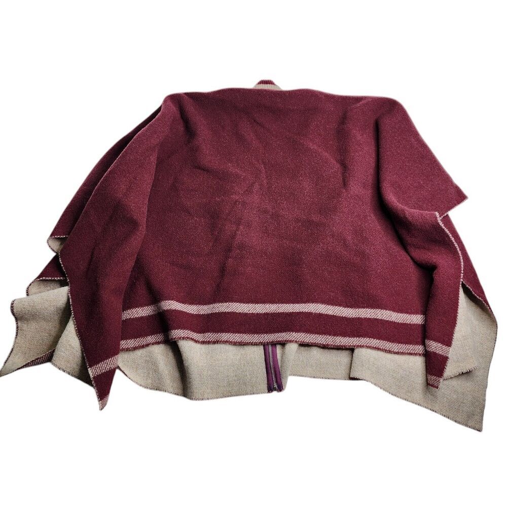 RAG & BONE Maroon Varsity Full Zip Wool Poncho Cape $450 One Size - Picture 2 of 9